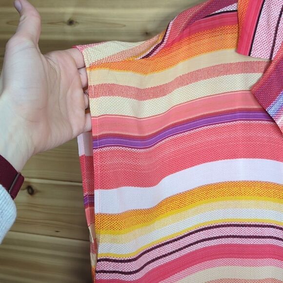 Torrid Women's Top 2X Multicolor Stripes Button Front Short Sleeve Blouse Pink - Picture 3 of 10
